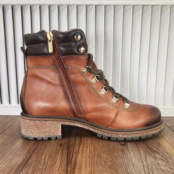 Pikolinos Aspe Ankle Boots Womens Sz 9.5 Brown Leather Lace Up Hikers Side Zip - Picture 5 of 11